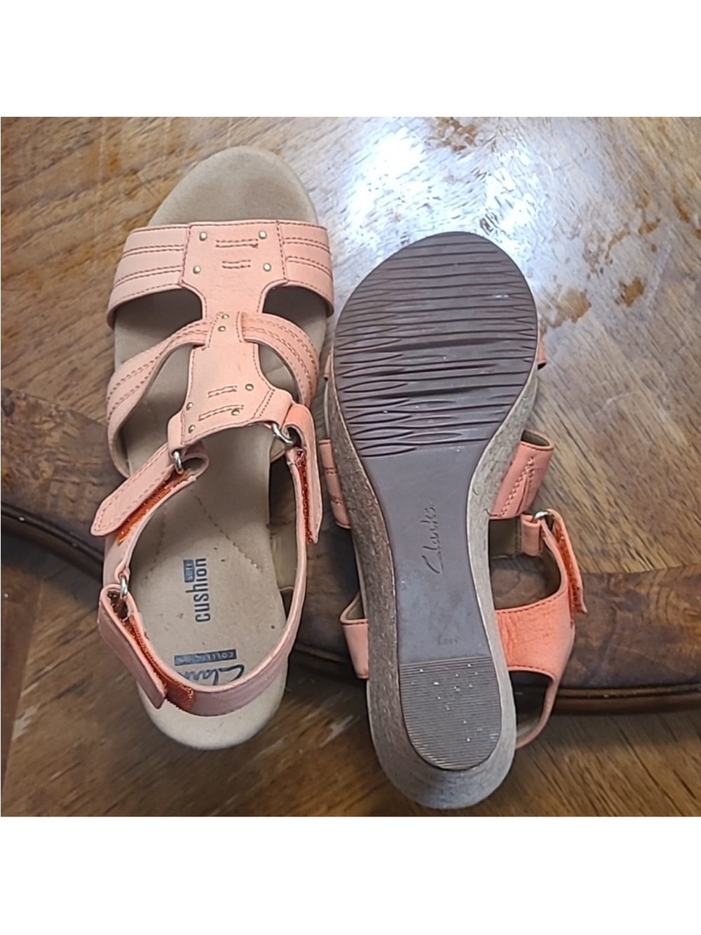 Clarks Womens 8 soft coral Orchid Cork Wedge Cushion Platform Sandals